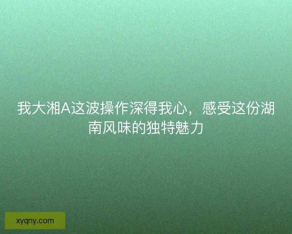 我大湘A这波操作深得我心，感受这份湖南风味的独特魅力